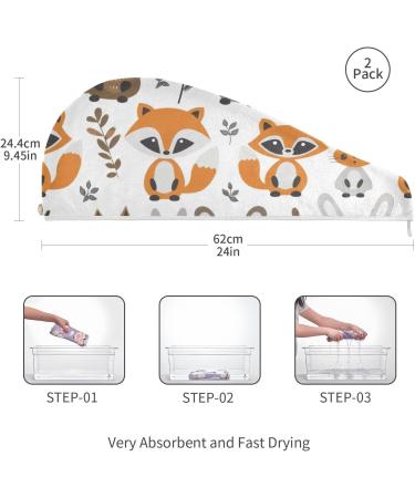 Colorful Small Fox Hair Towels 2 Pack | Super Absorbent Quick Dry Hair Turbans for Women & Girls - Ideal for Easy Drying - Buy Online on GoSupps.com