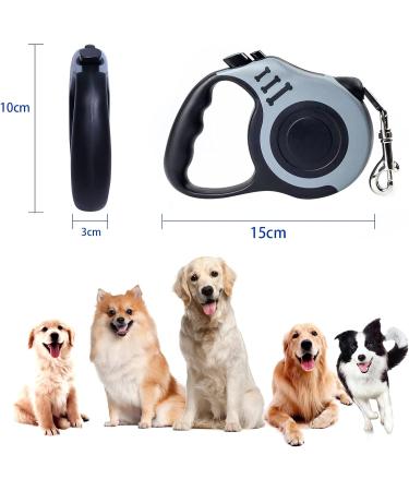 CONTINUAL Retractable Dog Lead 5M Long Line Extendable Dog Leads with Non-Slip Handle for Small Dogs Strong Nylon Tape Dog Leash One Hand Brake Button Pause Lock Grey - Buy Online on GoSupps.com