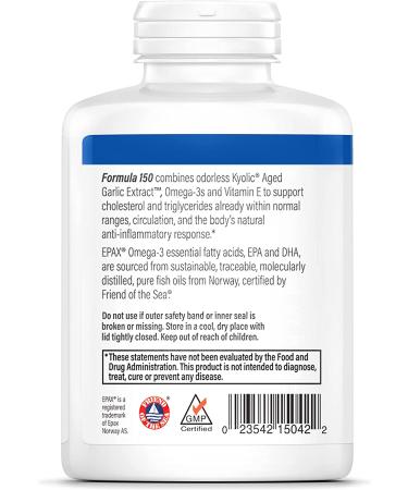 Kyolic Aged Garlic Extract Formula 150 for Cholesterol & Circulation Health with Omega-3 - 180 Soft Gels (Pack of 1) - Buy Online on GoSupps.com