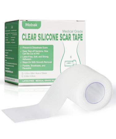Mebak Clear Silicone Scar Gel Tape Roll (1.6 x 60 ) - Scar Removal Clear Strips for Acne C-Section & Keloid Surgery Reusable Scars Treatment Sheets Transparent