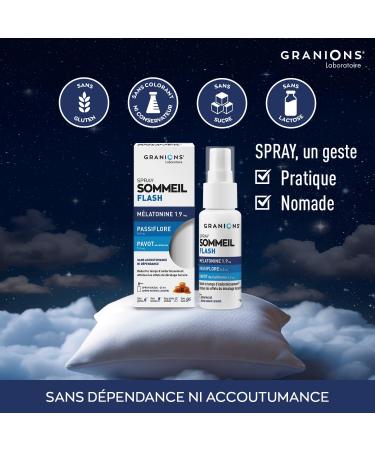 GRANIONS | Spray Sommeil Flash Melatonine 1 9 mg - Melatonine + Passiflore + Pavot de Californie - Dormir Rapidement - Complement Alimentaire Sommeil Adulte - Spray M latonine - Ar me Caramel Spray melatonine - Buy Online on GoSupps.com