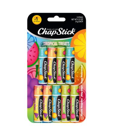 ChapStick Lip Care Tropical Treats Collection (9 Sticks) Electric Tangerine Fizzy Grape & Zingy Watermelon Lip Balm 0.15 Oz Ea
