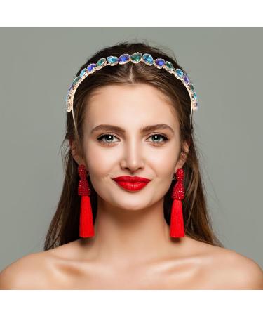 Minkissy Crystal Rhinestone Headband Anti-slip Wedding Bridal Headpieces Bling Hairbands Tiara Bridal Prom Party Hair Accessories for Women Girls (Blue Green) - Buy Online on GoSupps.com