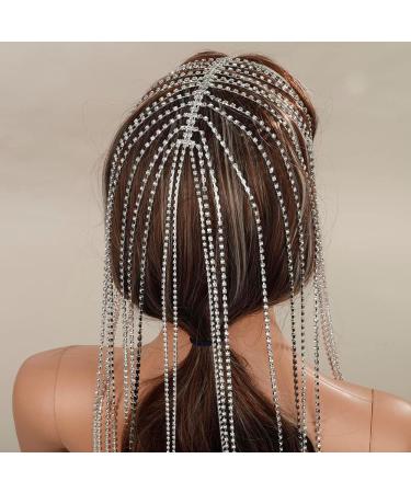 Xerling Rhinestones Tassel Cap Headpiece | 1920s Flapper Head Chain | Bridal Hair Accessories | Silver Crystal Cleopatra Head Jewelry - Buy Online on GoSupps.com