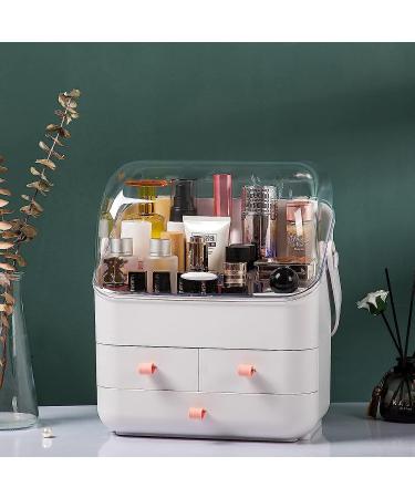 Haturi Waterproof Makeup Organizer Box with Lid - Cosmetic & Skincare Display Caddy for Bathroom & Bedroom - White - Buy Online on GoSupps.com