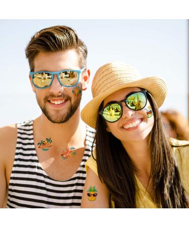 Hawaiian Luau Themed Temporary Tattoos - 144-Piece Set for Kids & Adults | Waterproof Tropical Beach Stickers for Summer Parties - Buy Online on GoSupps.com