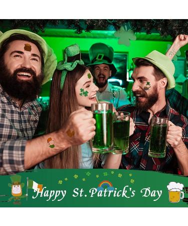 St Patrick's Day Temporary Tattoos - 10 Sheets of Green Shamrock Irish Clover Stickers for Men and Women - Waterproof Decorations and Party Favors - Buy Online on GoSupps.com