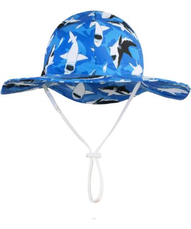 LANGZHEN Baby Girls Beach Sun Protection Hat - Adjustable Wide Brim Toddler Kids Hat with Chin Strap, Black Shark-Blue, 6-12 Months - Buy Online on GoSupps.com