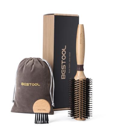 Bestool round brush to blow -dry wild boar bristles with nylon pins round hair brush professional round styling brush for women and men smoothing curling improvement of hair texture (barrel 22mm)