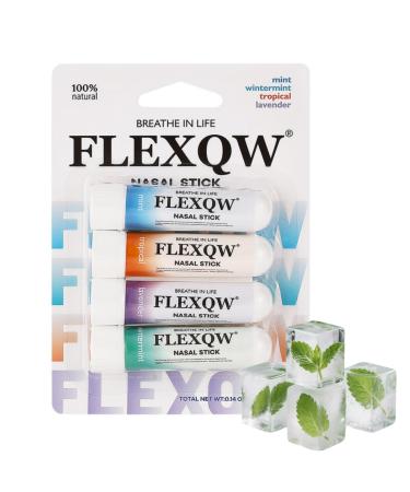 FLEXQW Nasal Sticks (4 Pack Variety) Essential Oils with Peppermint & Eucalyptus Inhaler Stick Energy Boost Portable Nasal Inhaler for Focus Sleep & Relaxation