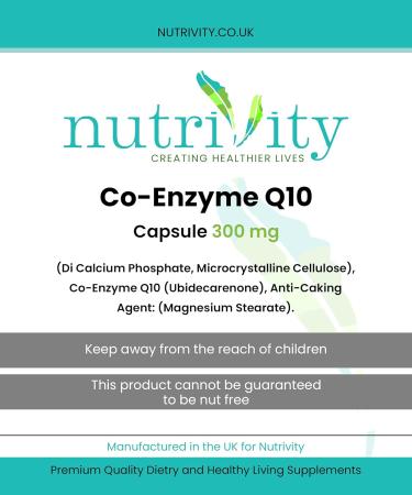 Nutrivity CoQ10 300mg Vegan Capsules - High Strength Ubiquinone Supplement - Made in UK (30 Count) - Buy Online on GoSupps.com