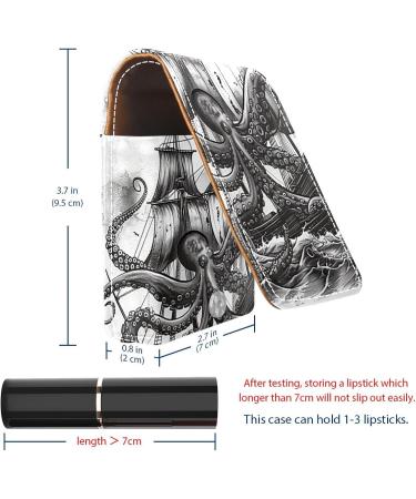 Leather Lipstick Case Organizer with Mirror | Mini Lip Gloss Holder Bag | Devilfish Pirate Sailboat Design - Buy Online on GoSupps.com