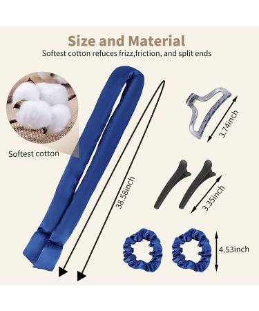 Blue Heatless Hair Curler Headband for Overnight Curls - Satin & Cotton Rod with Claw Clip for Long Hair - Women's Heatless Curling Rollers - Buy Online on GoSupps.com