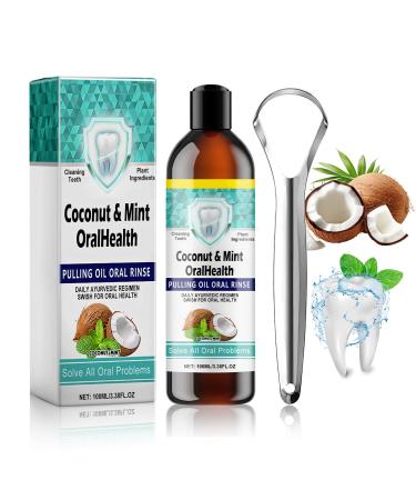 Miioto Oil Pulling for Teeth Mouth Pulling Oil with Tongue Scraper Teeth Whitening Mouthwash Coconut Oil Mundsinung Fresh Breath against bad breath protects the gums