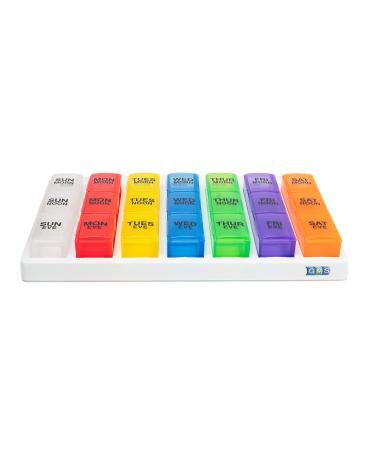 GMS 3 Times a Day Weekly Pill Reminder for Medication Vitamins and Supplements | White Tray with Removable Daily Boxes - Rainbow