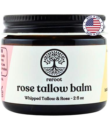 Beef Tallow Balm for Skin | ROSE TALLOW BALM | 3 Ingredients - 100% Grass Fed Tallow Jojoba Oil Rose Oil | Whole Body & Face Moisturizer | Whipped | Aging Skin & Eczema (2oz) (2oz Rose) Rose 2 Fl Oz (Pack of 1)