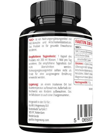 NAC+ 600 mg - N-Acetyl L-Cysteine & Artichoke Extract | 120 Vegan Capsules | Liver Support Amino Acid Supplement | Apollos Hegemony - Buy Online on GoSupps.com