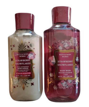 Bath & Body Works Women's Strawberry Snowflakes Body Lotion and Body Gel Wash 2 Piece Set