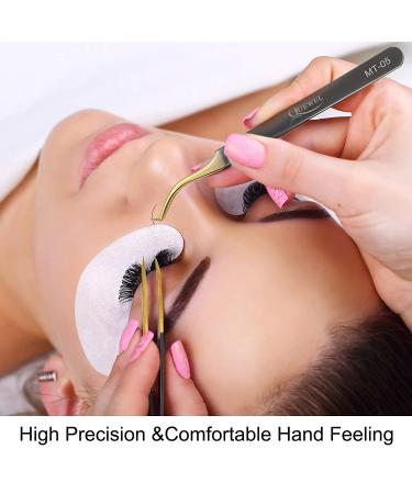 5-Piece Eyelash Extension Tweezers Set for Professional Lashes - Curved Tip Precision Tweezers for Volume Fans, Black Gold - Buy Online on GoSupps.com