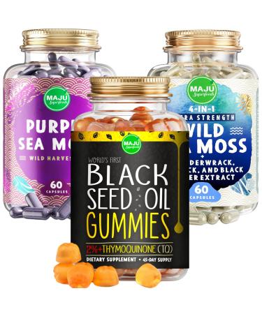 Maju Superfoods Black Seed Oil Gummies and Sea Moss Capsules Bundle