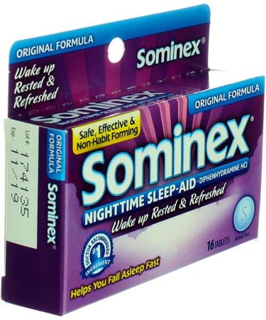 Sominex Nighttime Sleep Aid - Diphenhydramine HCl 25 mg Original Formula 16 Tablets - Worldwide Shipping Available - Buy Online on GoSupps.com
