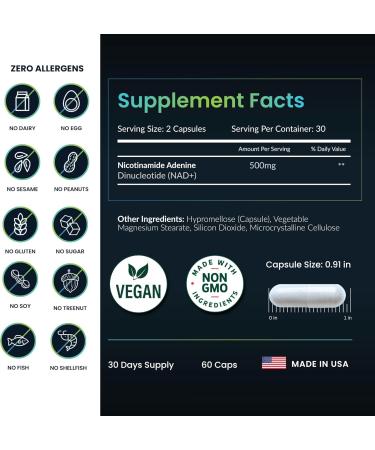 NAD+ Supplement - 500mg of Pure NAD Plus for Energy Focus Skin & Anti-Aging Support - Gluten Free Non-GMO NAD Supplements for Women & Men (60 Count NAD +) NAD+ 60 Count (Pack of 1) - Buy Online on GoSupps.com