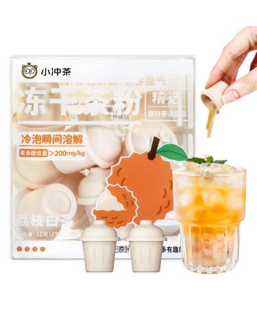 QIRIYUANYE Lychee White Tea Instant Tea Powder Cold Brew Tea 100% Tea Leaves No Sugar Added Iced Tea 12 cups
