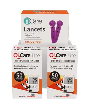 OhCare Lite Blood Sugar Testing Monitor  Glucose Test Strips and Lancets for for Blood Testing  Accurate and Affordable Diabetic Supplies (100 Strips)