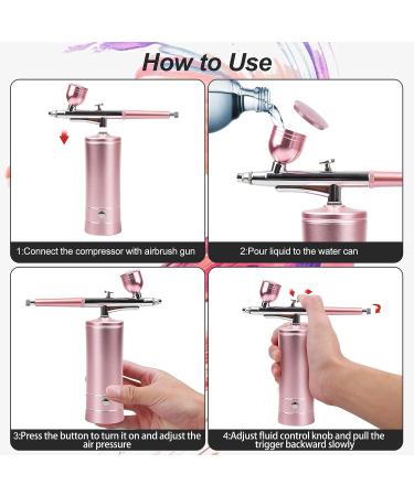 Rechargeable Cordless Airbrush Kit - Portable Auto Handheld Gun for Barber, Nail Art, Cake Decor, Makeup - Pink - Buy Online on GoSupps.com