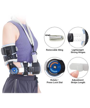 RISURRY Hinged Elbow Brace with Shoulder Sling | Adjustable Post OP Stabilizer Splint for Arm Injury Recovery - Right Arm - Buy Online on GoSupps.com