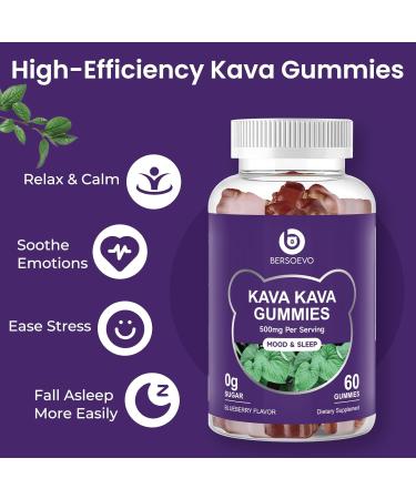 Kava Gummies 500mg High Absorption Kava Root Extract Supplement With 50% Kavalactones for Mood Sleep and Stress Suppport Sugar Free Blueberry Flavor 60 Count - Buy Online on GoSupps.com
