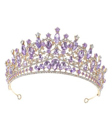 WATIIFUFU Bridal Crown Bridal Hair Decor Bride Headband Rhinestone Decor Bridal Headpiece Bridal Rhinestone Crown Hair Accessories for Brides Bridal Headwear Women Headdress Purple Alloy