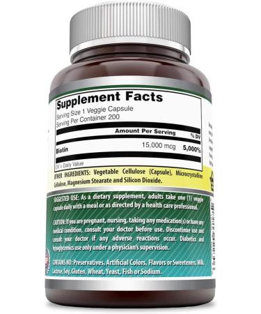 Amazing Formulas Biotin 15000 mcg - 200 Capsules - Promotes Healthy Hair, Skin & Nails | Supports Metabolism & Digestive Health - Buy Online on GoSupps.com