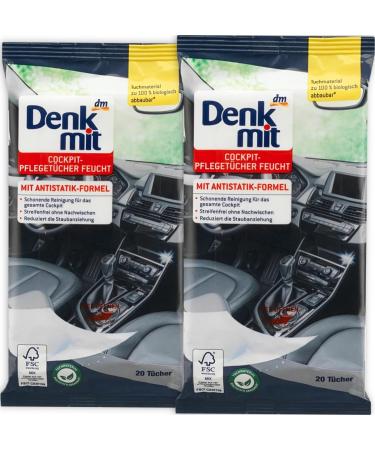 Wet Cleaning Wipes for Car Care 2 packs x 20 pieces - With the special Antistatic Formula - Gentle Cleaning for the entire Cockpit/Denkmit Germany