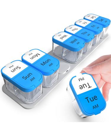 Extra Large Weekly Pill Organizer 2 Times a Day, XL AM PM Pill Box 7 Day, Jumbo Daily Medicine Organizer Pill Case Container, Medication Vitamin Supplements Organizer Big Pill Holder Twice a Day, Blue