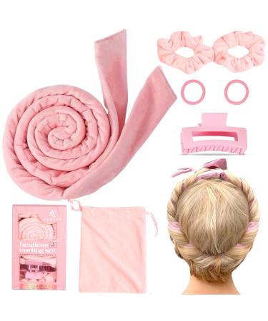 ADMORA Heatless Curlers Headband Heatless Curlers Heatless Hair Curling Set No Heat Hair Curlers with Accessories Overnight Heatless Soft Curls Heatless Curlers for Long and Short Hair (Pink)