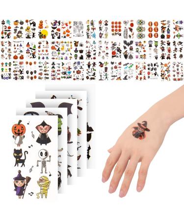 400 Halloween Temporary Tattoos for Kids, Non-Toxic Stickers for Halloween Makeup, Party cosplay costumes, Face Decals Party Supplies, Halloween Favors for Boy and Girls Cartoon