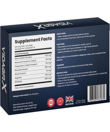 VIDAGRX | Fast Action | 10 Tablets | Ginseng | Manufactured in The UK - Buy Online on GoSupps.com