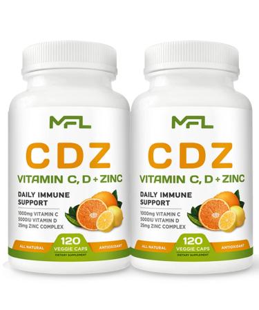 MUSCLE FOOD LABS 2 Pack C D Z | Vitamin C 1000mg | Vitamin D3 125mcg | Zinc 25mg | Non-GMO & Gluten Free | 240 Servings