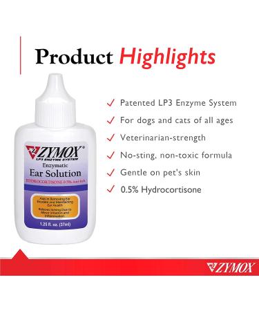 ZYMOX Enzymatic Ear Solution with 0.5% Hydrocortisone for Dog & Cat - 1.25 oz - Buy Online on GoSupps.com