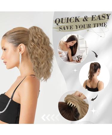 BARSDAR 30cm Short Wavy Ponytail Extension - Clip-In Multi-Layered Synthetic Hair for Women & Girls (Light Golden Brown & Blonde Mix) - Buy Online on GoSupps.com