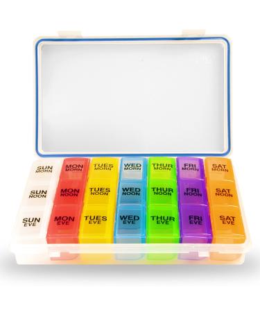 GMS Weekly 3 Times a Day Large Pill Organizer - Air Tight Keeps Vitamins Pills and Supplements Fresh - 7-Day Pill Box BPA-Free Waterproof Moisture-Proof with Daily Removable Tablet Boxes
