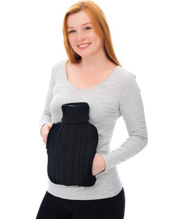 FiNeWaY 2L Hot Water Bottle Body Warmer with Pocket for Pain Relief | Knitted Black | Back, Neck, Shoulder, Leg Arthritis Relief - Buy Online on GoSupps.com