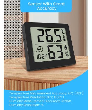 Pitasha Digital Thermo-Hygrometer - 3.2 Inch LCD Desktop Thermometer & Hygrometer with Temperature Humidity Display & Clock (Black) for Accurate Room Monitoring - Buy Online on GoSupps.com