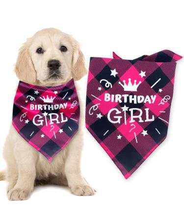 ExceLife Plaid Dog Birthday Bandana Adjustable Plaid Pet Triangle Scarf Bibs for Dog Puppy Birthday Party Supplies Birthday Girl Pink Red