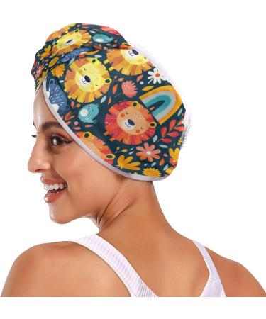 Colorful Lion Hair Towel 2 Pack | Super Absorbent Quick-Dry Hair Turbans for Women & Girls - Buy Online on GoSupps.com