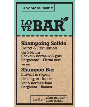 Love Bar - Detoxifying & Regulating Solid Shampoo with Bergamot & Lime - Normal and Oily Hair (2 x 30 gr)