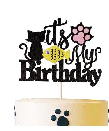 1 piece of cat Happy Birthday Tortendeko glitter black lovely cat cake topper cake decoration for lovers kitten pet topic baby shower children birthday wedding party cake decoration pattern 10 cat
