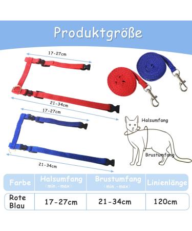 Soft Cat Crockery Dishes & Adjustable Leash Set for Kittens Puppies and Rabbits - Red & Blue - International Shipping Available - Buy Online on GoSupps.com