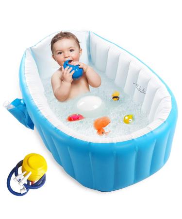 EZYCOK Baby Inflatable Bathtub, Portable Toddler Bathtub Baby Bath Tub Foldable Travel Tub with Air Pump, Blue